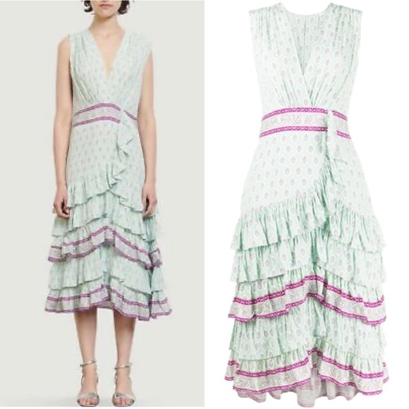 Sandro Green Jarn Ruffled Dress sz 34/XS - Picture 1 of 9